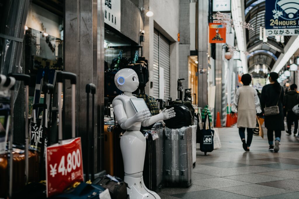 Robô de Inteligência artificial na rua.